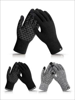 Winter Gloves Thermal Knit Touch Screen Anti Slip 3 Pairs Men Women